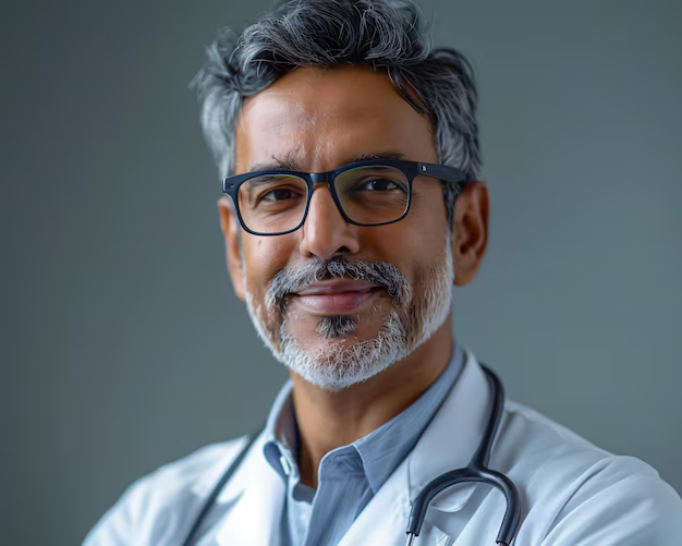 A doctor posing for his professional headshot in an approachable manner